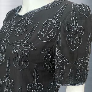 Vintage Black Silk Beaded Shift Dress